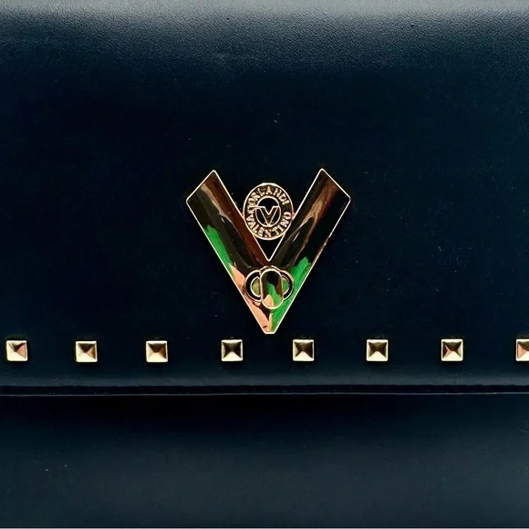 VALENTINO ORLANDI Black Studded Vegan Leather 2-way Hand & Shoulder Bag w Wallet - Picture 4 of 8